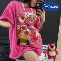 Disney Lotso T-shirt Cartoon Casual Cotton Short T Shirt Kawaii Summer Girls Loose Breathable Prints Round Neck Tops Woman Gift