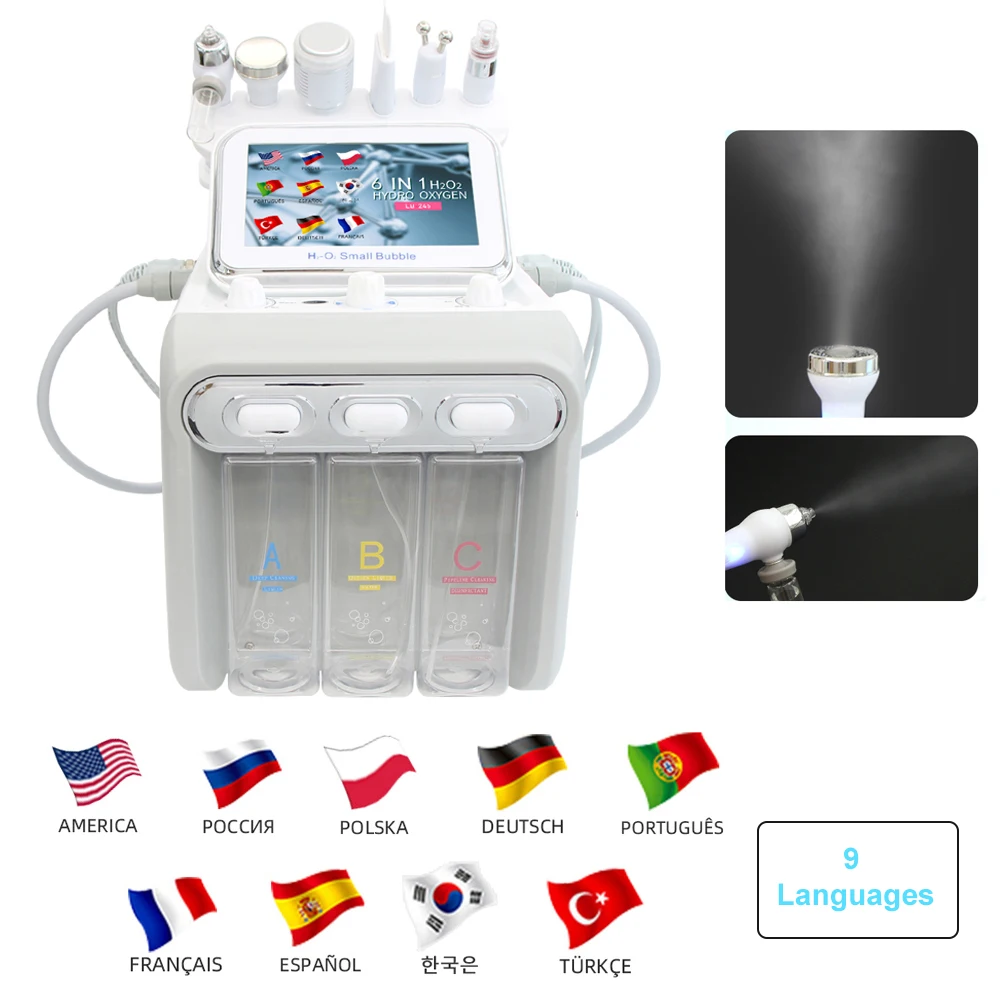 6 In 1 Water Zuurstof Gezichtsmachine Diepe Reiniging Aqua Peeling Aanscherping Hydro Dermabrasie Bubble Huidverzorging Spa Schoonheidsapparaat