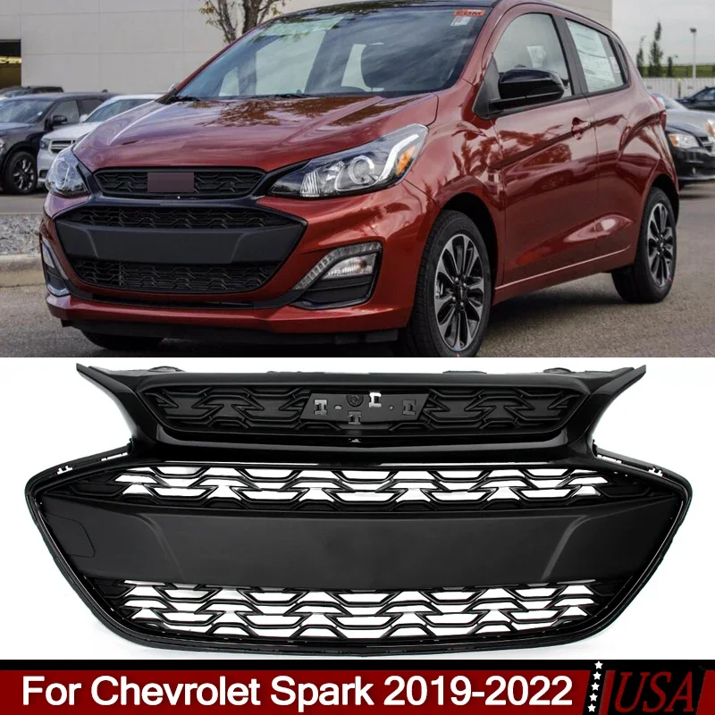 Gloss Black Front Grille Modified Grill Fit For 2019-2022 Chevrolet Spark Front Bumper Upper Grille Front Hood Grills Assembly