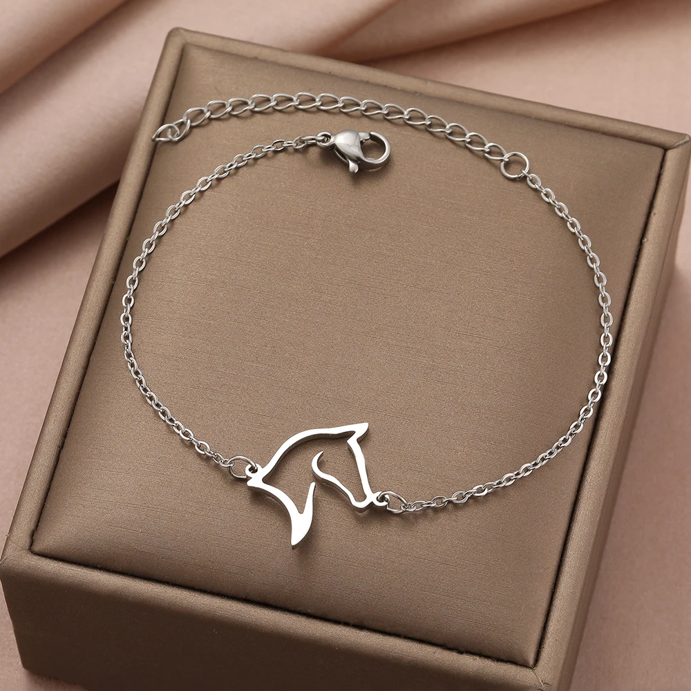 Stainless Steel Bracelets Minimalist Line Design Horse Animal Pendant Chains Fashion Charms Bracelet For Women Jewelry Male Gift