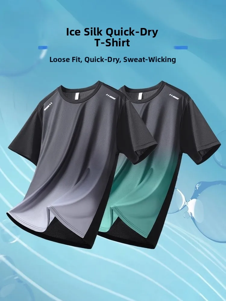 

Ice Silk Qui Dry ort Sve T-irt Men's Summer Loose Running Fitn Training Top Faionable Urban Sle Breathable