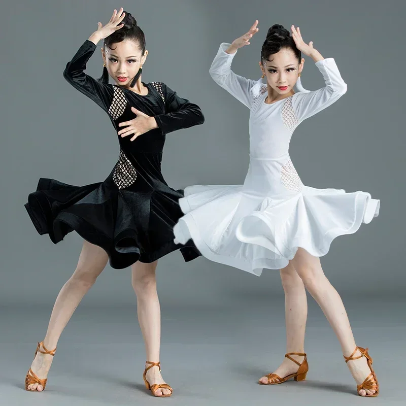 

Children's Latin Dance Skirt Women's Professional Competition Clothing Training Clothing Long sleeved High end