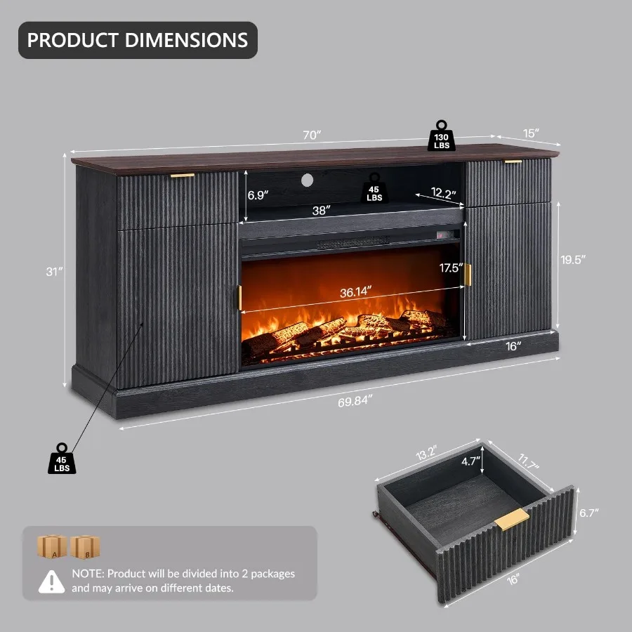 حامل تلفزيون 31 مدفأة مخددة مع 36 مدفأة كهربائية لمركز الترفيه الحديث للتلفزيون مقاس 80 بوصة مع درجين وأدجو #2