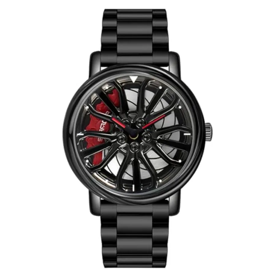 

Men Racing Watches Rotatable Car Rim Wheel hub Design Sports Watches Stainless Steel Waterproof Watch
