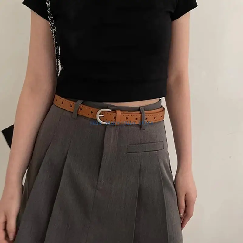 

X7XB PU Leather Belt with Adjust Heart Hole Pin Buckle Waist Belt Woman Girls Jeans Dresses Skirt Coat Decors Waistband