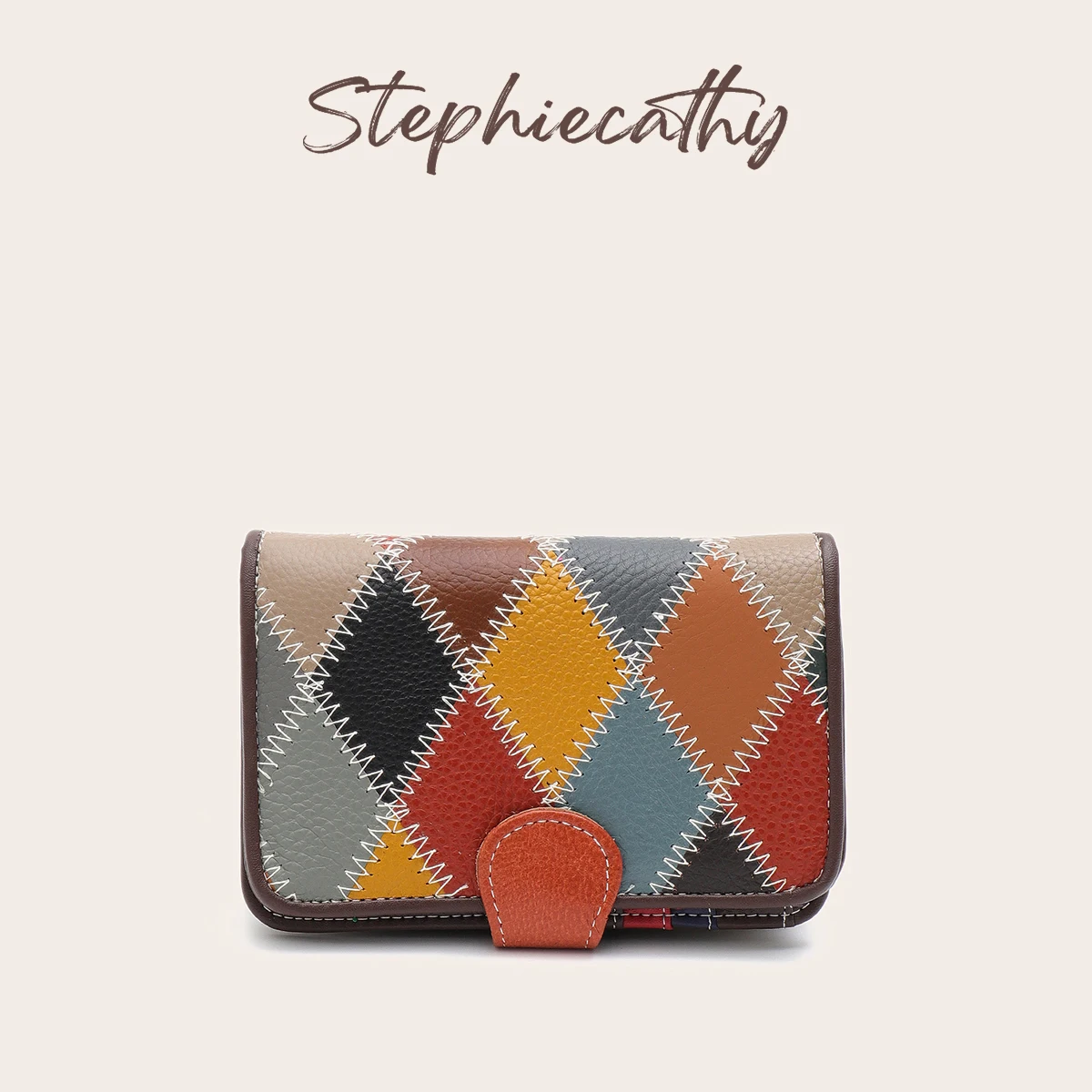 SC Womens Colorful Patchwork Argyle Genuine Leather Wallet Multi Card Slots Cash Coin Pocket Fashion Functional Organizer Purse