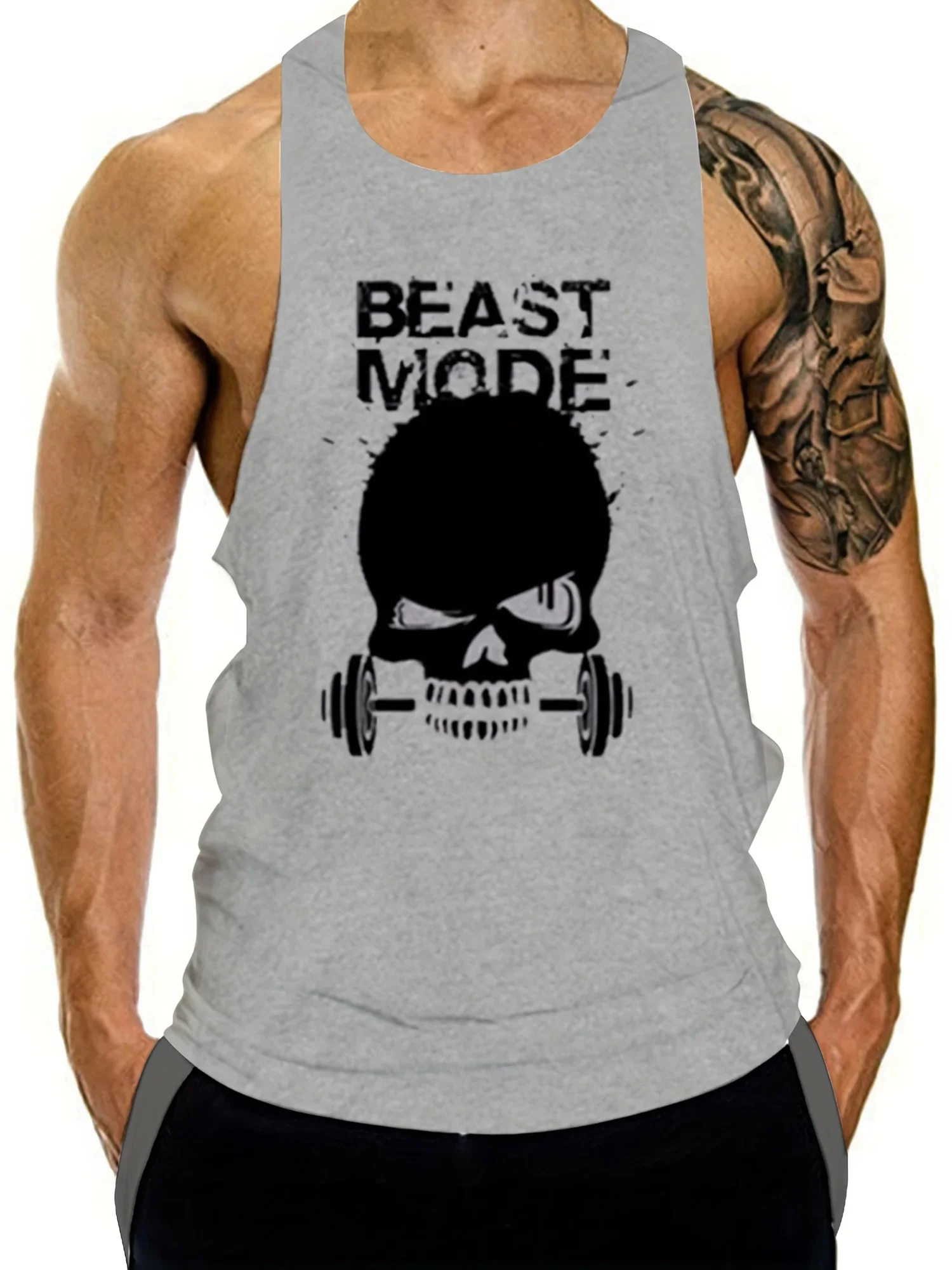 Fashion Men's Big BEAST MODE Skull Print Tank Top Gym Fitness Men's Vest Top Trend Man Streetwear Summer Sleeveless Vests