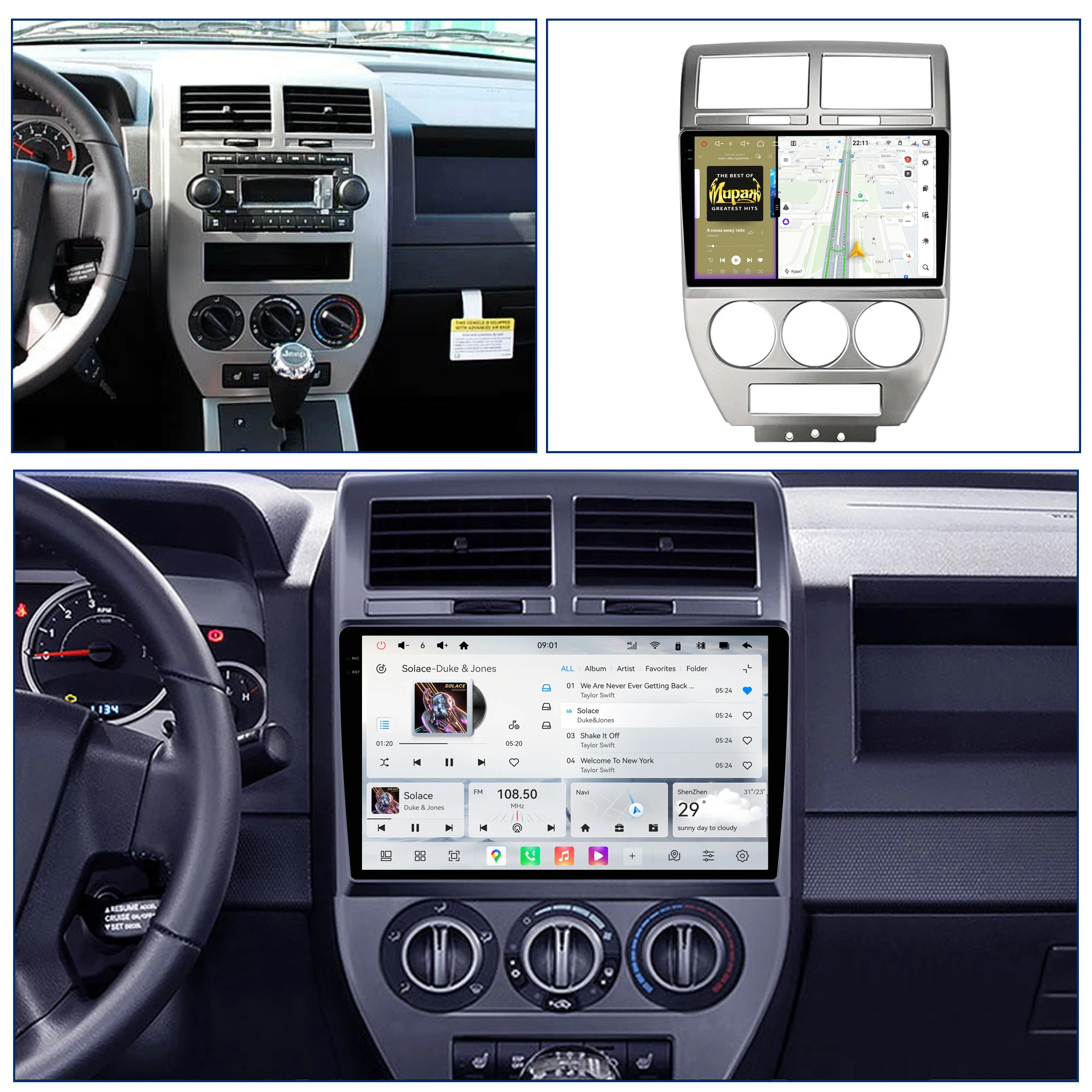 Redpower Crystal Sound 850 Pro Max  Android Car Radio Player Screen for Jeep Compass 2007-2009 CarPlay Bluetooth Hi-Fi