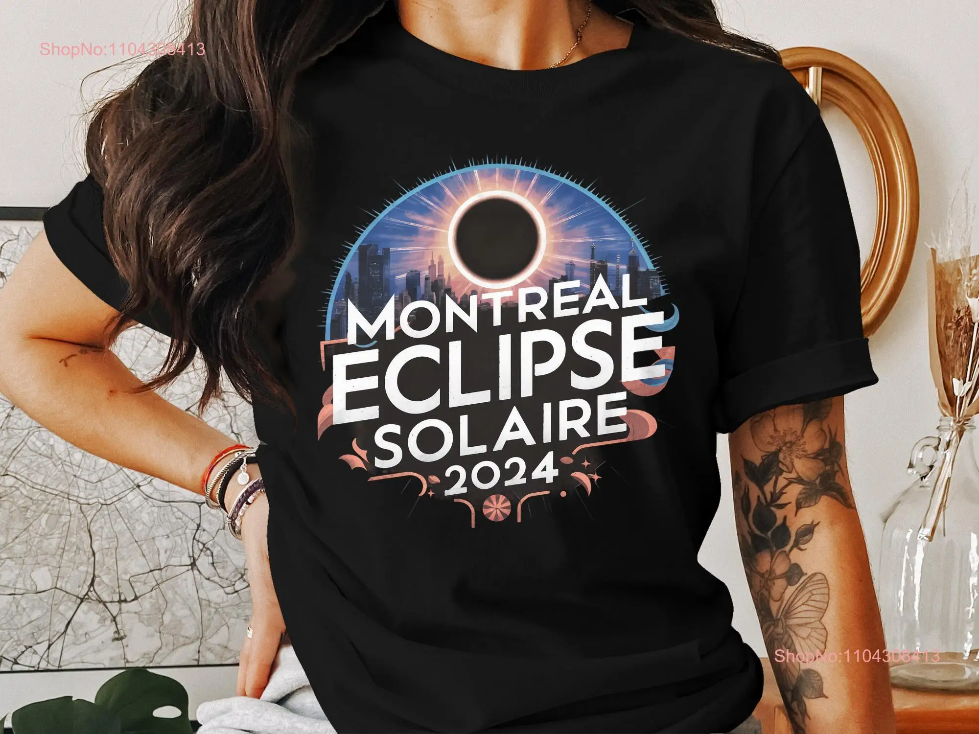 Montreal Eclipse 2024 T Shirt Solar City Skyline tee Quebec Solaire Astronomy Enthusiast Top Canada long or short sleeves