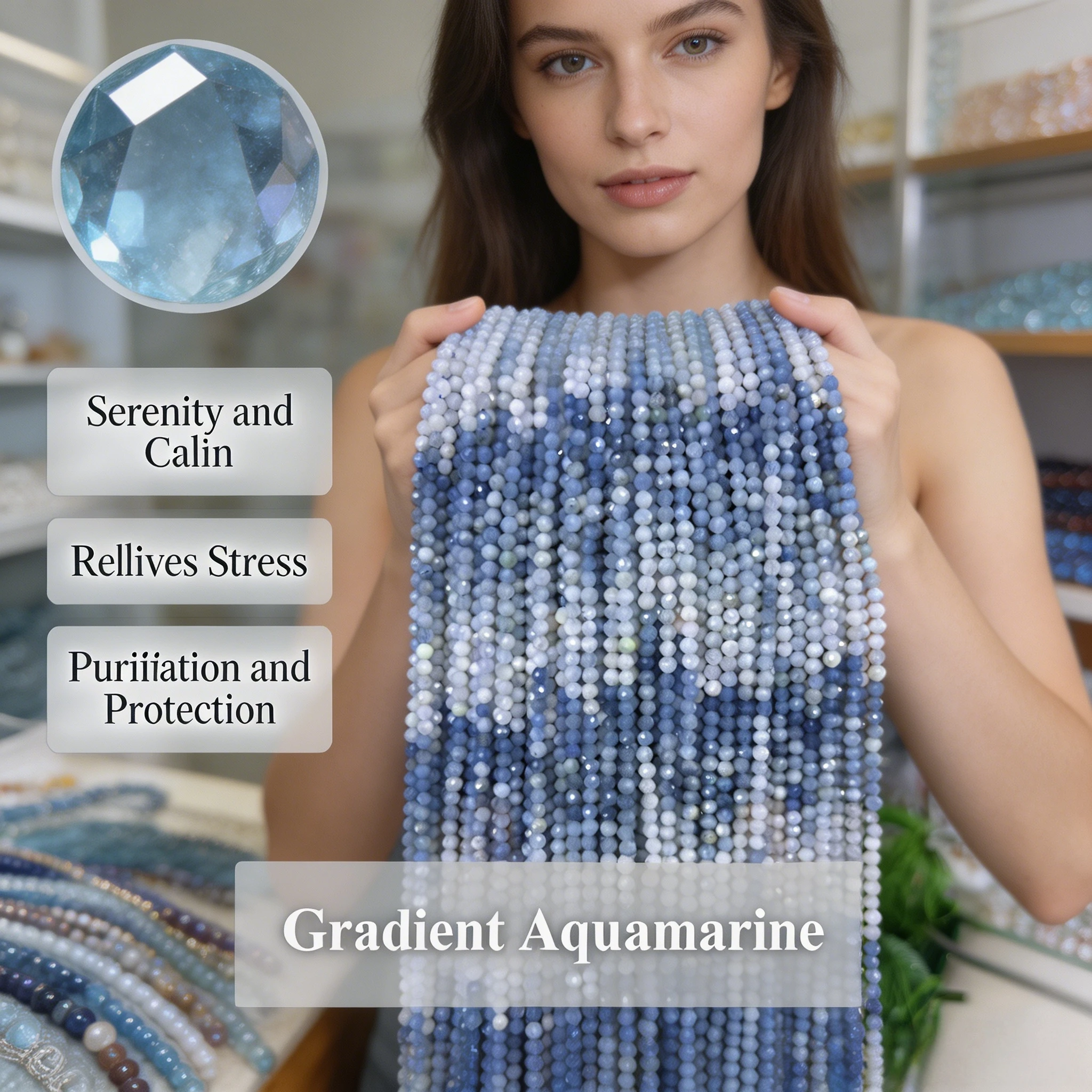 Faceted Natural Gradient Aquamarine Beads Gemstone Loose 2 3 4mm Color Beads Necklace Bracelet DIY Handmade Jewelry Accessories