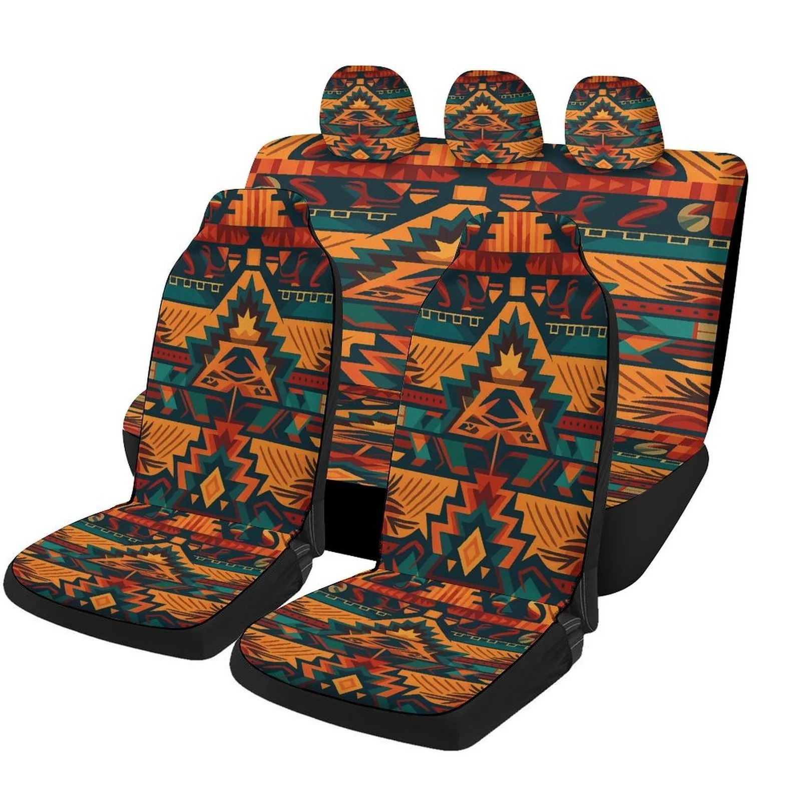Aztec Ethnic Pattern Car Seat Cover Set - Vibrant Tribal Design, Durable Polyester, Fit For Most Cars, All-Season Use, Machine W