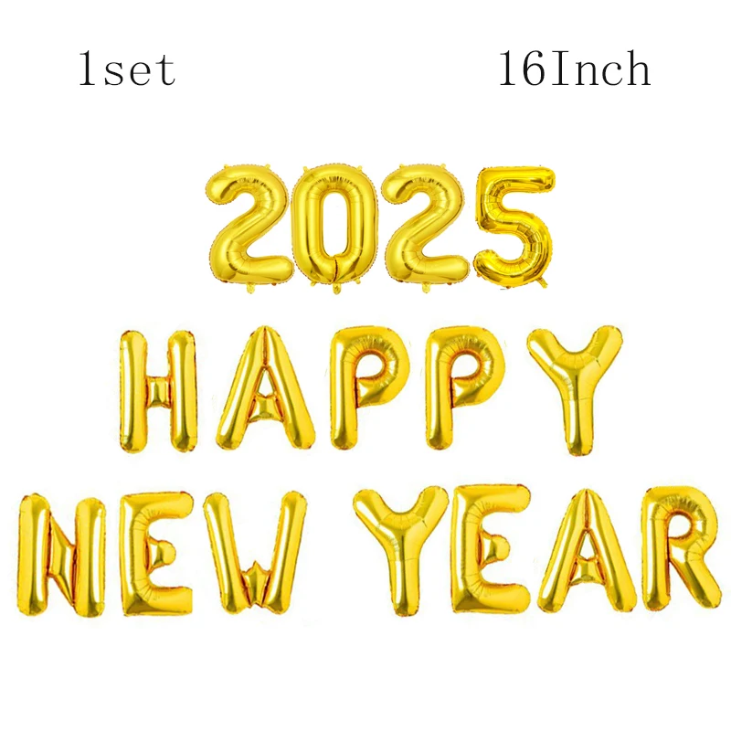 1Set 2025 Happy New Year bottle Pentagram round aluminum foil balloon combination Happy New Year Christmas party Decor Supplies