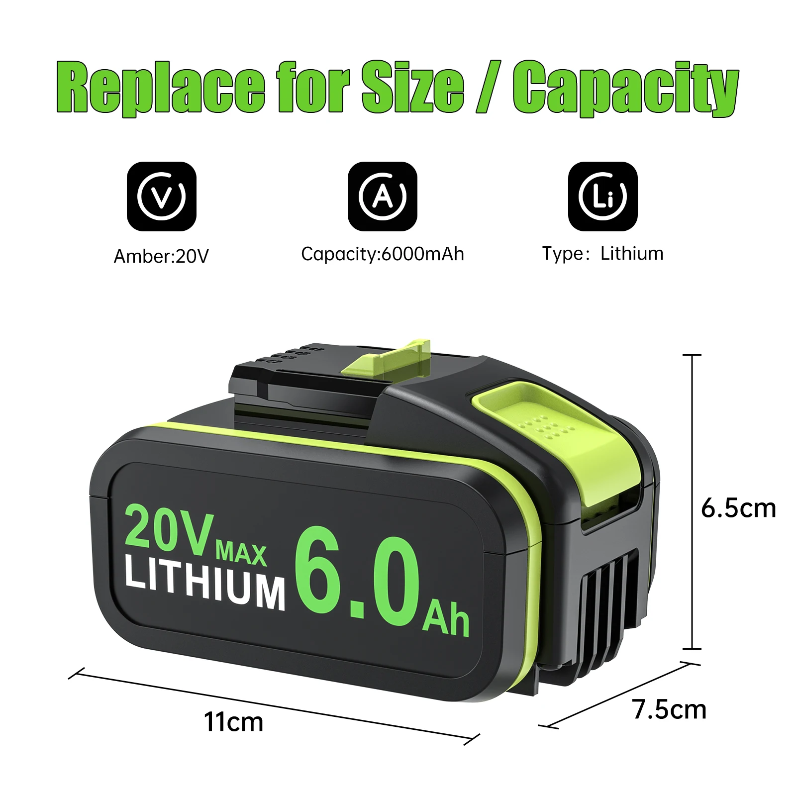 For Worx WA3551 6000mAh Battery 20V Cordless Power Tool Battery WA3572 WA3553 WX390 WX176 WX178 Spare Battery