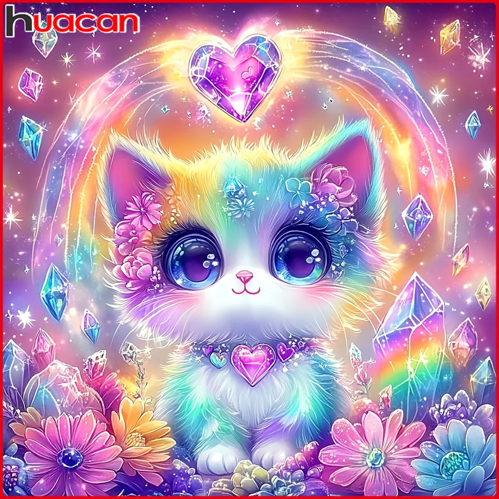 Huacan Volldiamantgemälde, Katze, Blume, Diamantmosaik, Tier, neue Kollektion 2025, Strassbilder