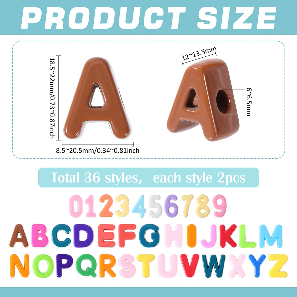 72pcs Acrylic Letter Beads Colorful A-Z Alphabet Beads Acrylic Number Bead Chunk Capital Letters Initial Loose Spacer