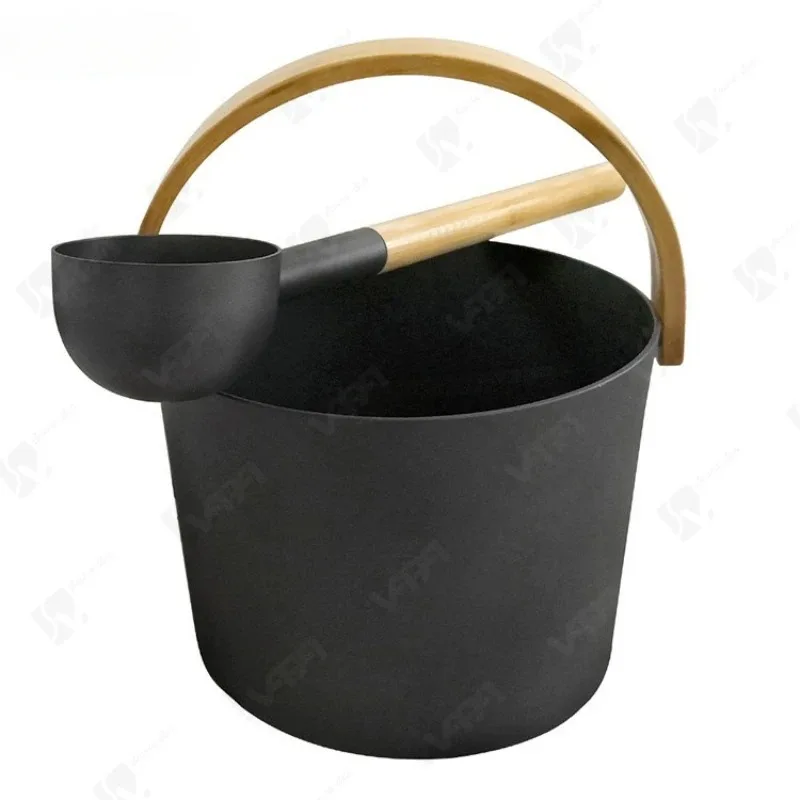 

Sauna black aluminum bucket, aluminum spoon, round spoon, bamboo handle, aluminum bucket,