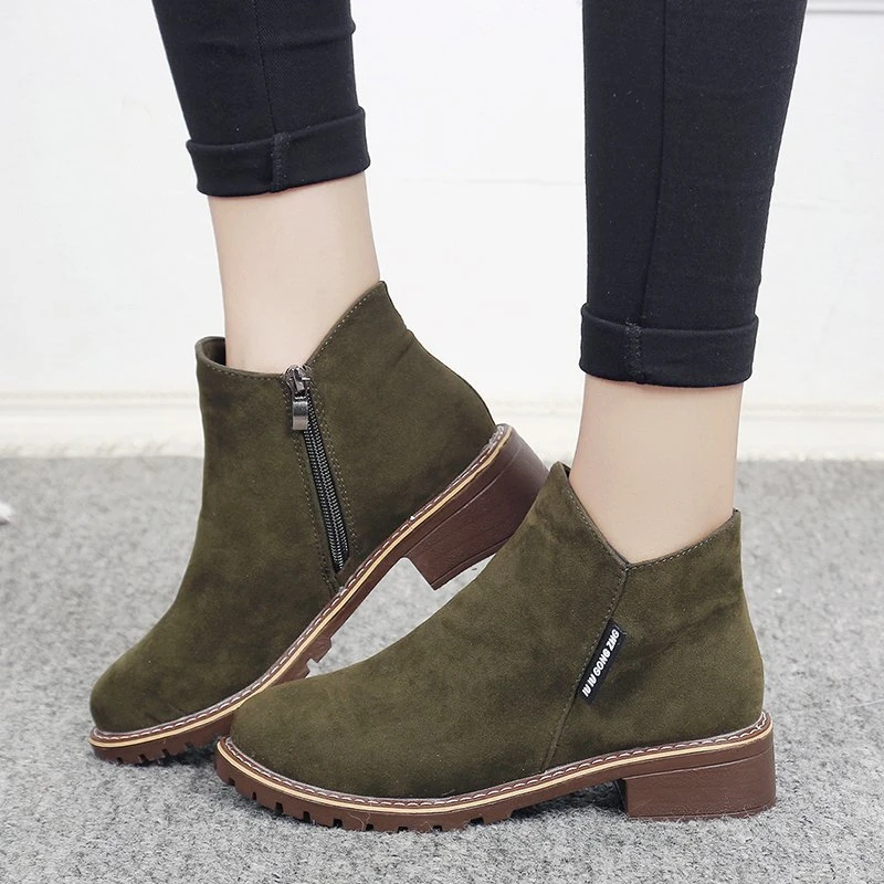 Zipper Women Boots Spring Autumn Boots Female Shoes Ladies Ankle Boots Heels Shoes Non-slip Woman Suede Boots Shoes for Women