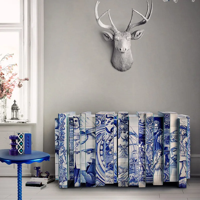 Nordic minimalist side cabinet designer, hand-painted side cabinet against the wall storage cabinet