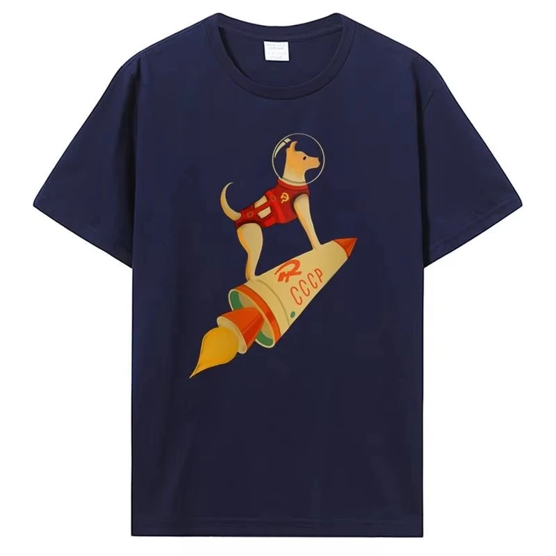2026 Cccp Soviet Laika The Russian Space Super Rocket Dog Short Sleeve Tee Cotton Mens Summer Sale T