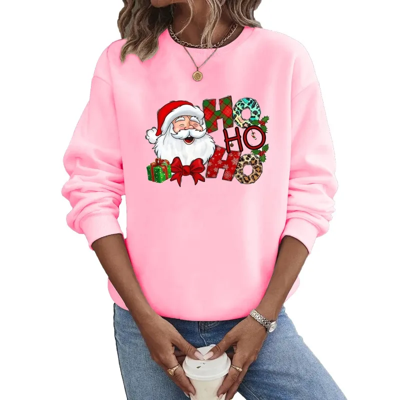 크루넥 후드 크리스마스 긴팔 핫 산타클로스 프린트 스웨트셔츠 스트리트웨어 여성 스웨트셔츠 의류