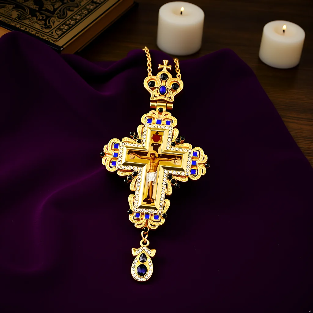 Orthodox Cross Jesus Pendant, Orthodox Diamond Pendant, Cross On The Priest'S Chest, Orthodox Gift, Prayer