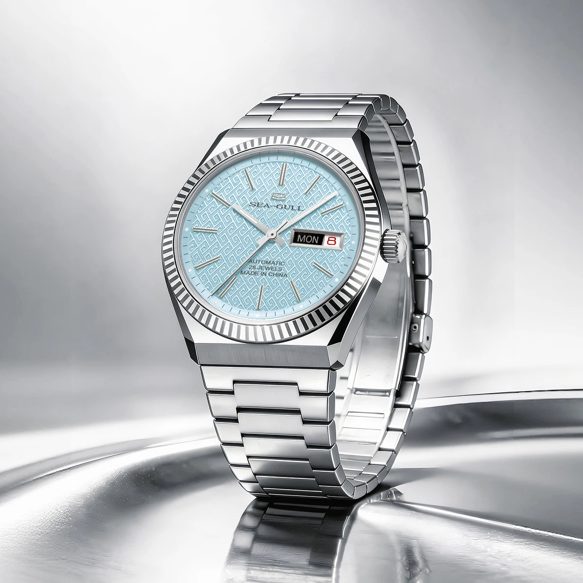 Seagull Men Watch Luxury Automatic Mechanical Watches Day-Date Display Lumibous Wristwatch 38.5mm Dress Watch Top Bracelet 1075A
