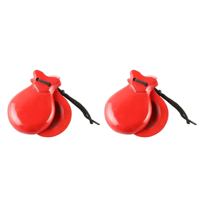 2Pcs Traditional Castanet Spanish Castanets Flamenco Dance Castanets with String Hand Clapper Orff Music Instrument