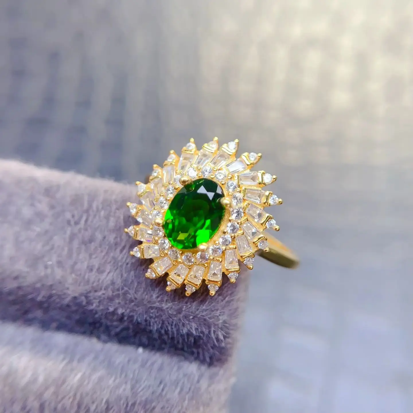 

Pure 925 Silver Ring Natural Chrome Diopside Ring 5mm*7mm 0.7ct Genuine Russian Diopside Silver Jewelry