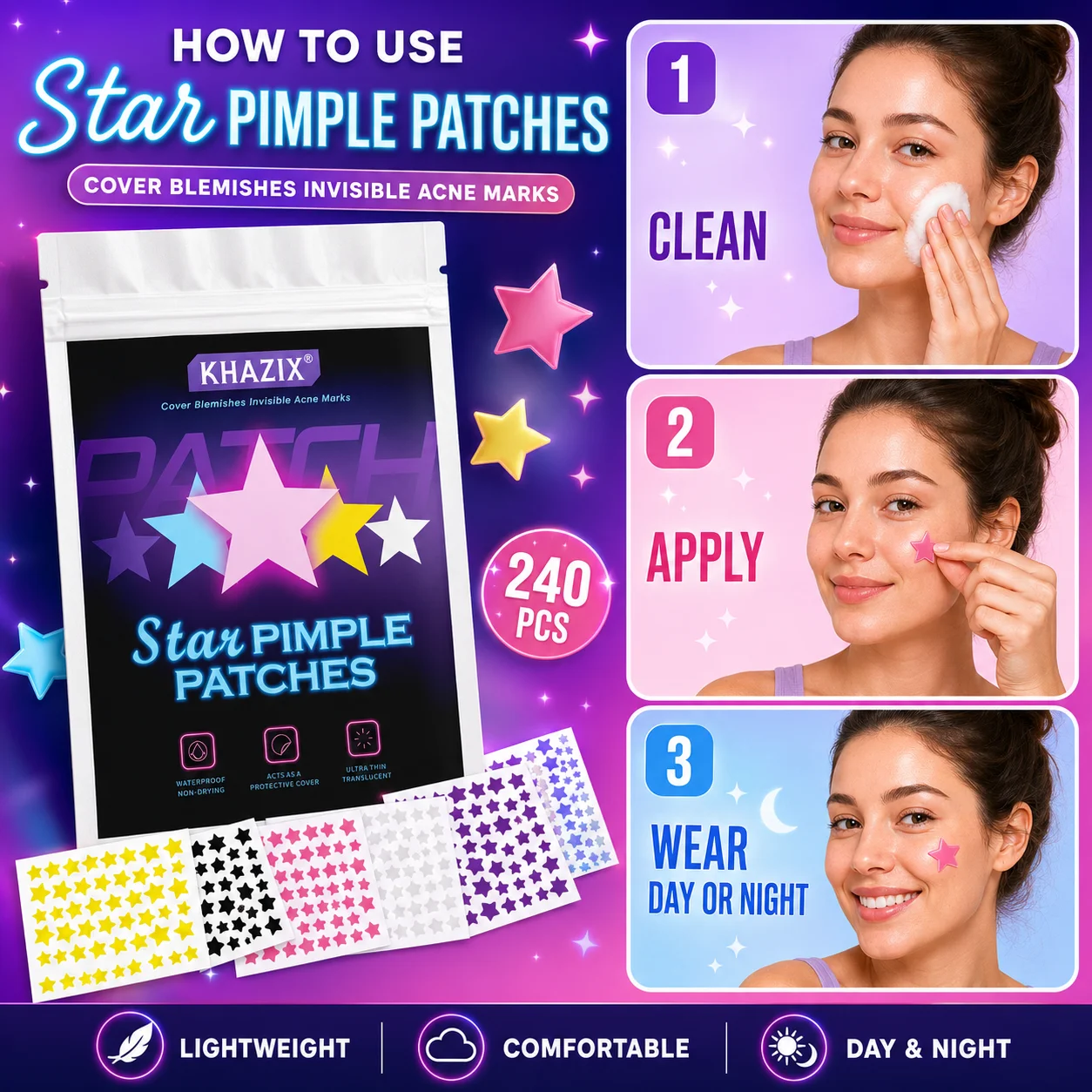 240PCS Plester Jerawat Bentuk - Hydrocolloid Acne Patch ulasan dan harga