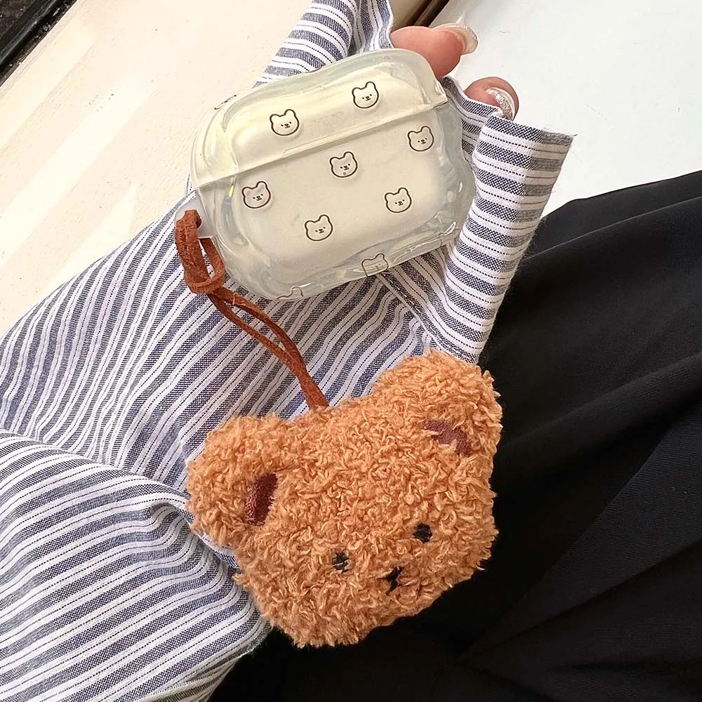 Простые прозрачные наушники с милым медведем для Apple Airpods Air pods Pro 2 1 3, корейский плюшевый медведь, подвеска для наушников