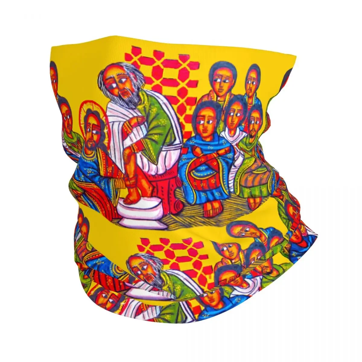 Ethiopian Christian Christ Disciples Feet Washing Bandana Neck Gaiter for Hiking Camping Men Women Wrap Scarf Balaclava Warmer