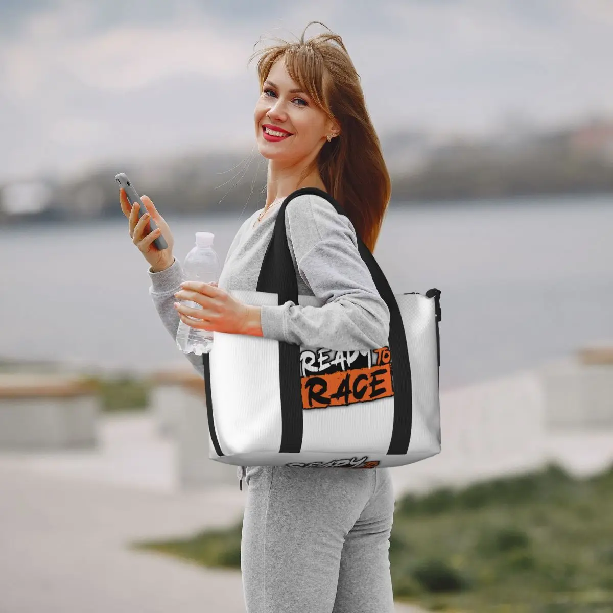 Custom Ready To Race Tote Bag Women Large Capacity Motorcycle Rider Racing Sport Gym Beach Shoulder Travel Bag