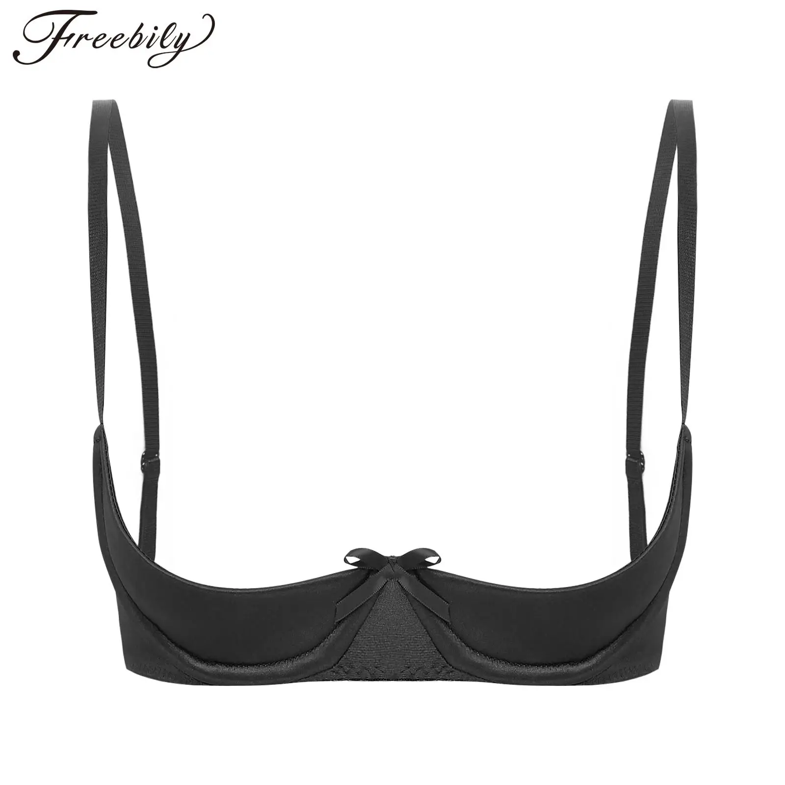 

Womens Sexy Half Cup Bra Open Nipple Lingerie Open Cup Satin Bras Underwire Brassiere Nightwear Underwear