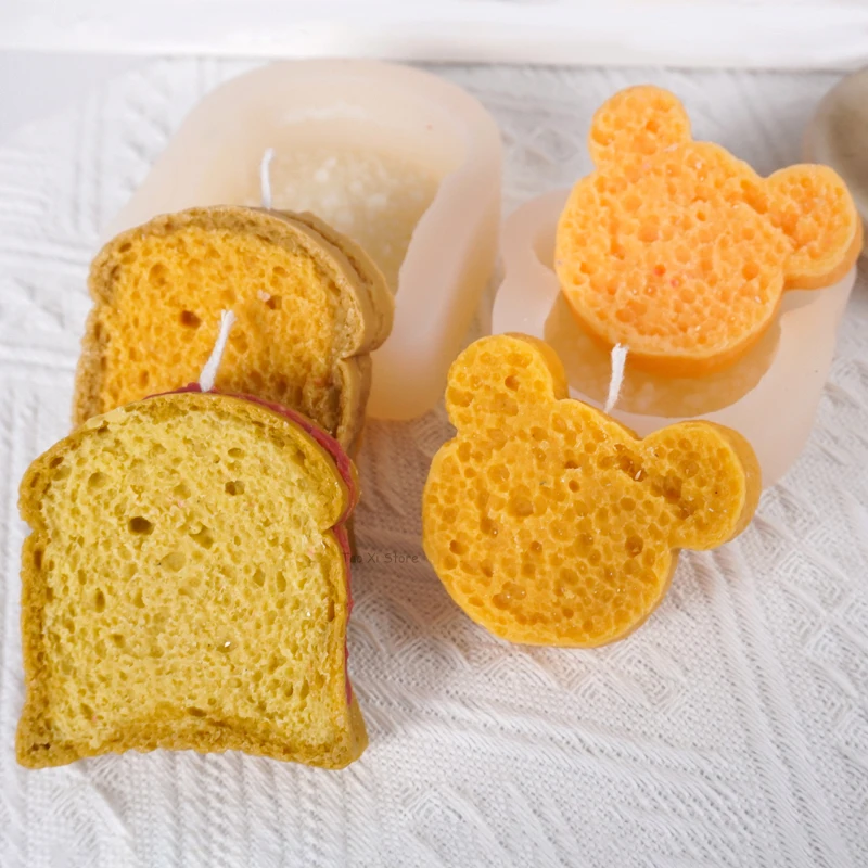 Cartoon Bread Candle Silicone Mold DIY Slices of Bread Craft Gifts Making Soap Plaster Chocolate Cookies Baking Molds Home Decor