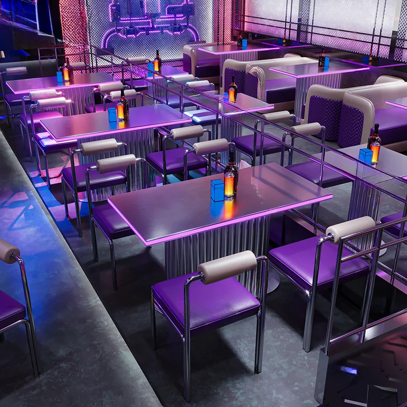 #New Arrival Illuminated Wine Bar Nightclub Furniture Set Customized Leather Sofa Couch Disco Easy Clean Led Table and Chairs
