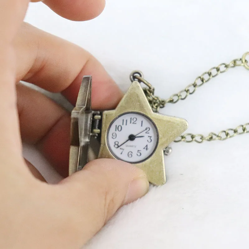 ساعة جيب عتيقة مع قلادة كوارتز معلقة ، ساعة نجمة حظ ، قائمة الخماسي