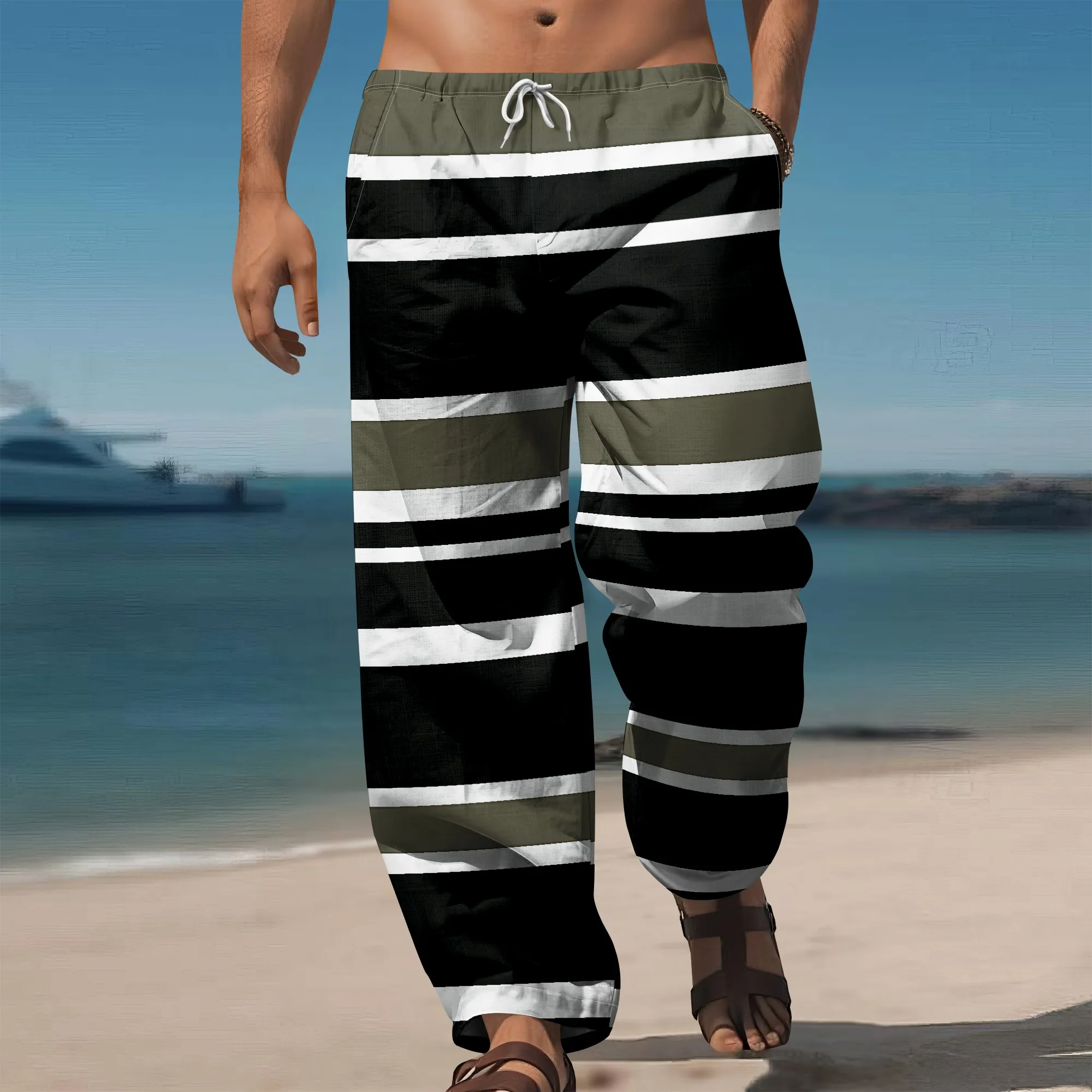 

YEAE Striped Pattern Print Pants for Men Summer Casual Fashion Bottoms