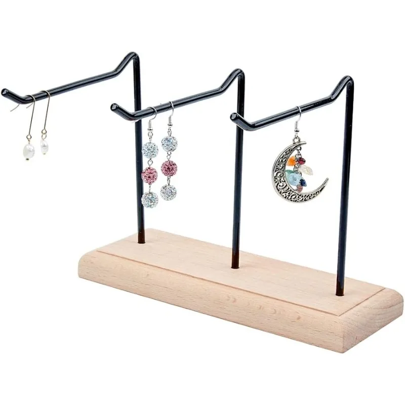 

4Pcs 1-Tier 3-Row Wood Jewelry Display Stands 21cm Metal Tabletop Jewelry Organizer Black Metal Earing Tower Stand for Earring