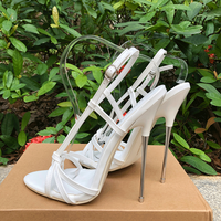 16cm Extreme Thin High Heel Sandals Sexy Women White Stilettos Pumps Fetish Ankle Strap Show Model Party SM Man Unisex Shoes