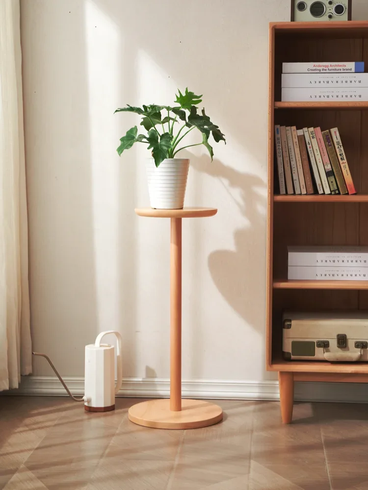 Nordic simple flower stand, beech wood, single pot shelf, floor-to-ceiling flower table, creative green plants, balcony, living