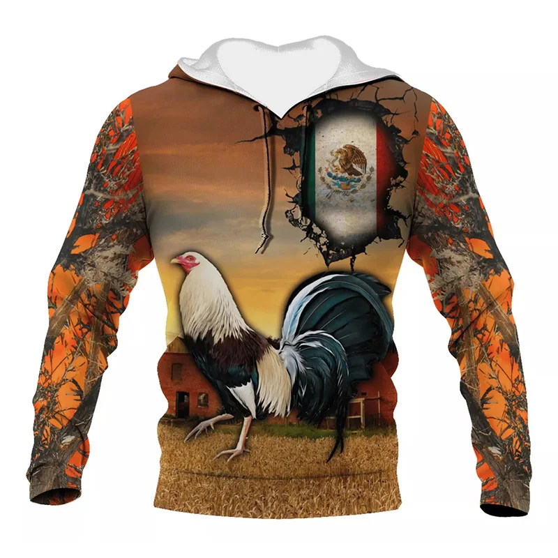 Mexican Flag Rooster Hoodies Cock 3D Print Man Women Fashion Streetwear Y2k Hoodie Pullovers Hooded Sweatshirts Kids Clothing