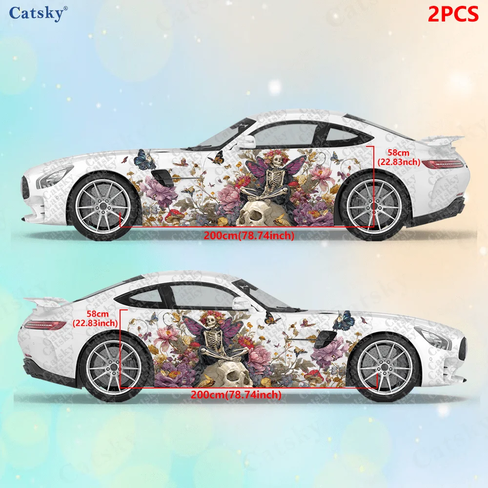 2pcs Flower Field Skeleton Fairy Sticker, Durable, Fade-resistant, Self-Adhesive PVC Waterproof & Scratch-Resistant Stickers