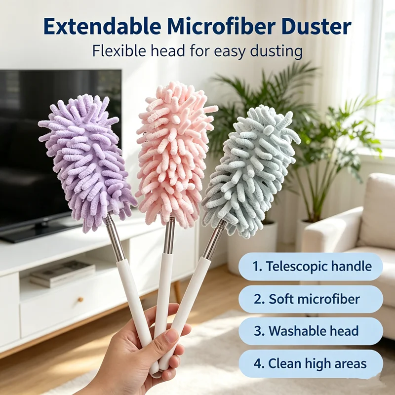 Bendable Extendable Mini Car Duster Microfiber Dusting Brush Detachable Washable Auto Dashboard Home Gap Dust Cleaner