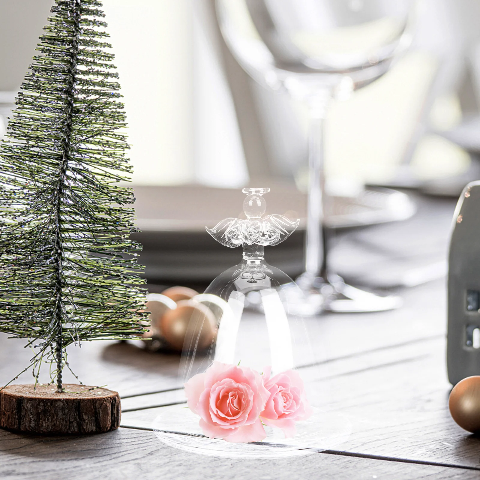 قبة زجاجية للزهور المحفوظة بتصميم الملاك، غطاء بلوم خالد، ديكور داخلي وخارجي أنيق، شاشة شفافة إبداعية #6