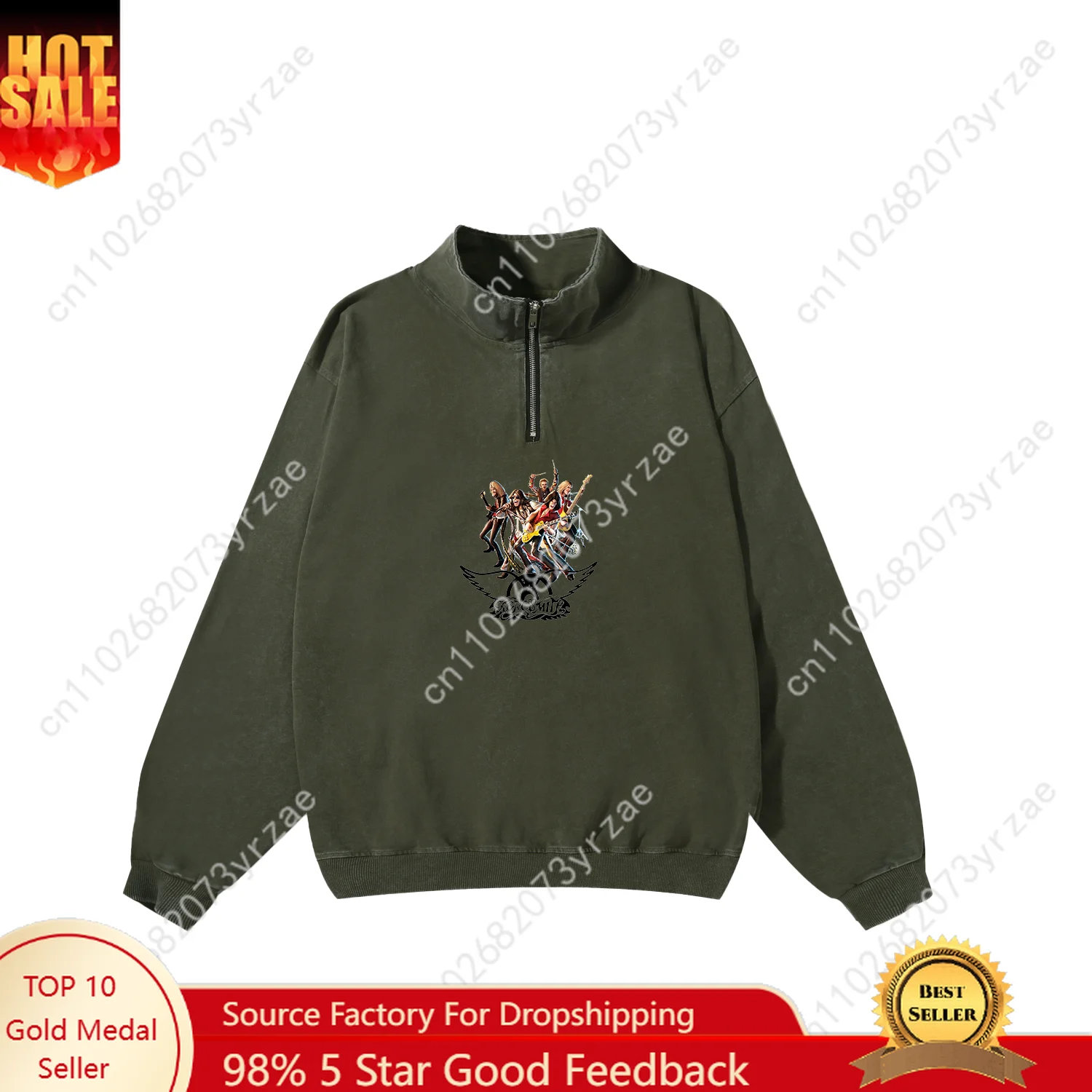 Aerosmith Retro Sweatshirt Mens Womens Teenager Vintage Pullover Half Zipper Sweatshirt Fashion Long Sleeve Shirt Custom Tops