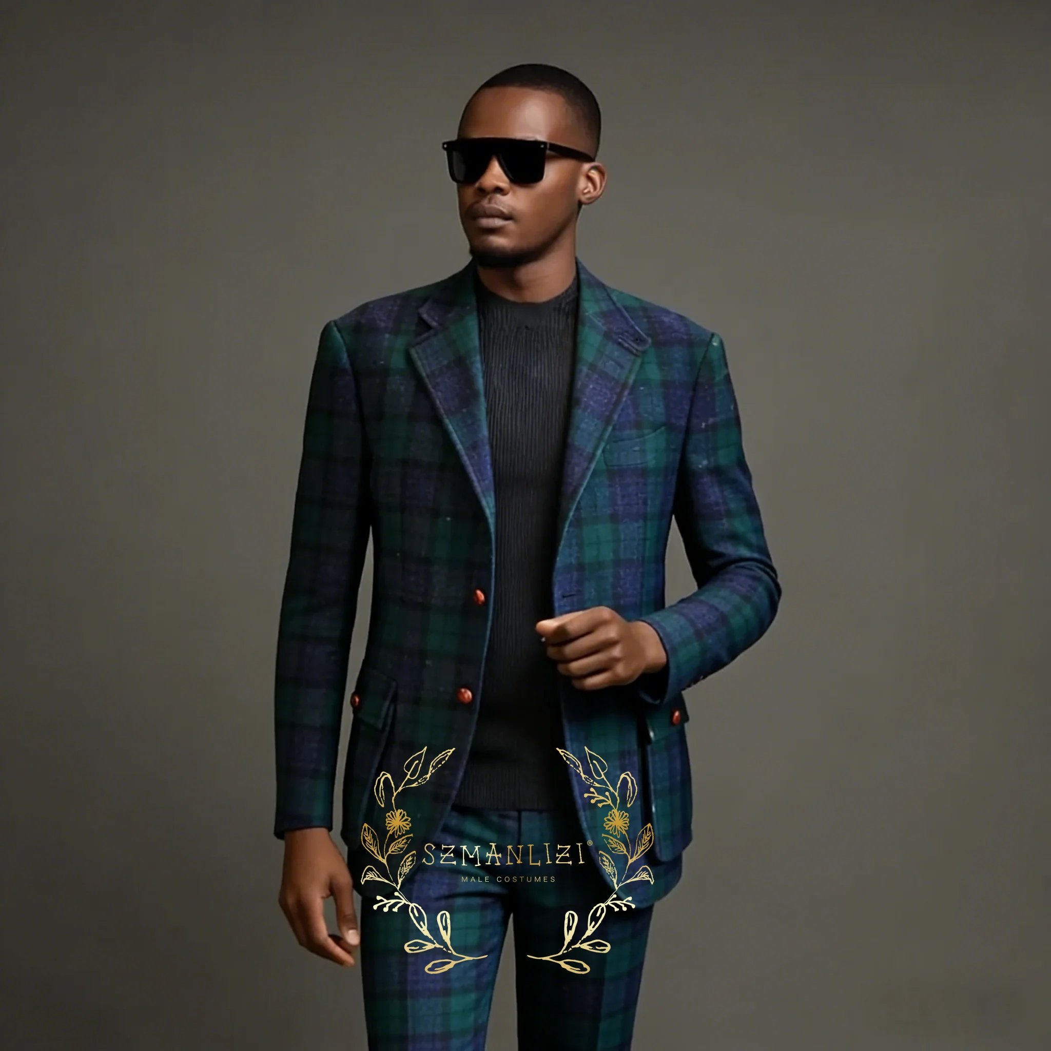 

Итальянский стиль: зеленый клетчатый мужской костюм, приталенный, с вырезанными лацканами, для свадьбы, смокинг для жениха, комплект из 2 предметов, элегантный костюм Homme