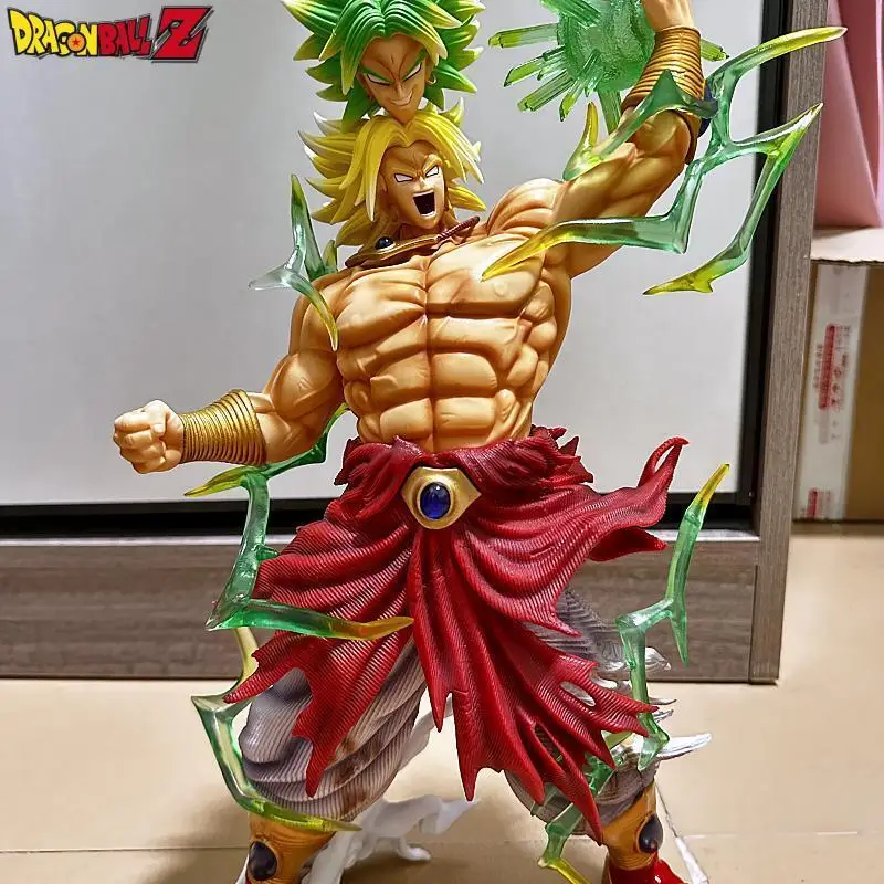 42cm Dragon Ball Super Broly Action Figure Bug Smsp Anime Figures 2 Heads Statue Figurine Led With Light Model Doll Toys Gifts