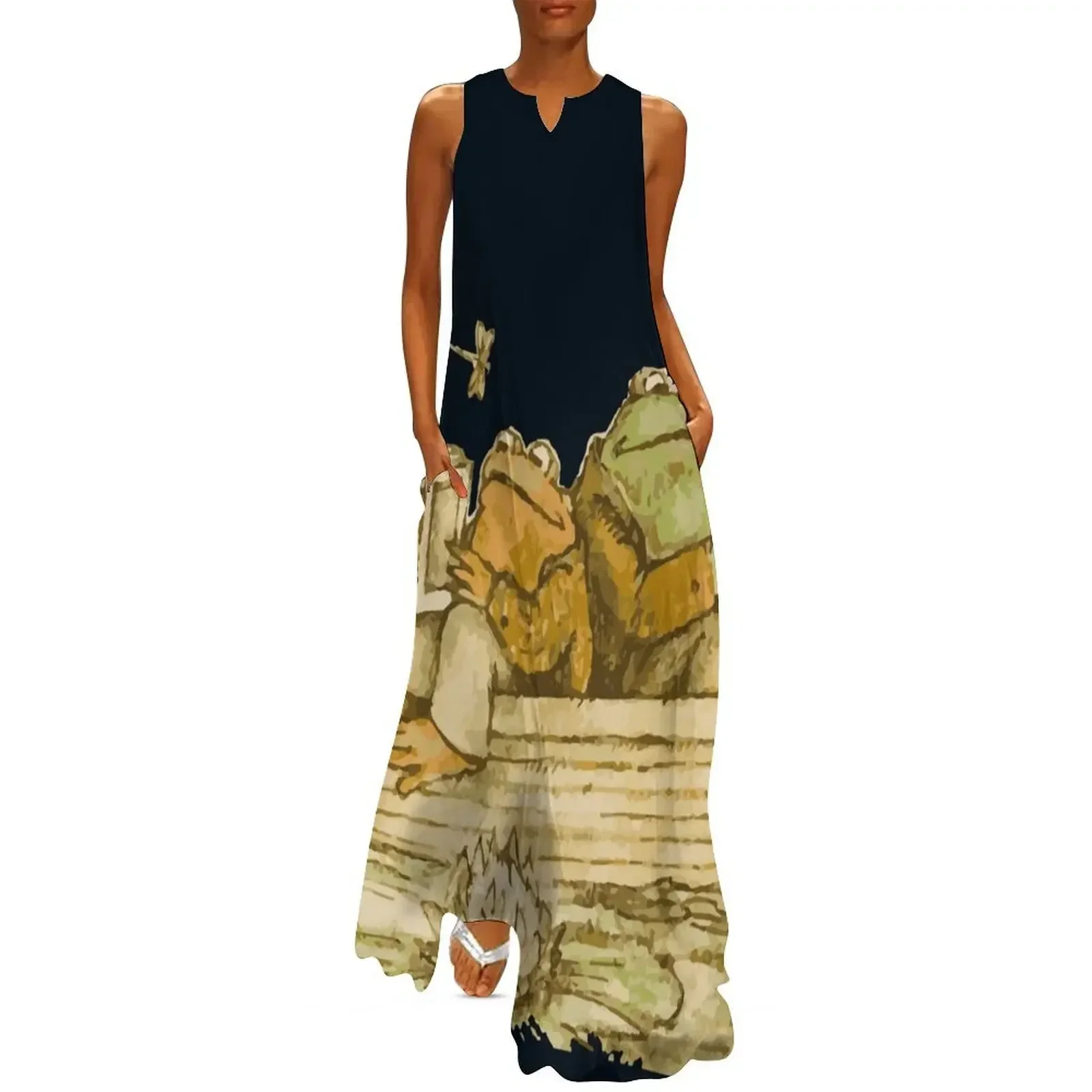 

frog and toad Long Dress evening dress woman Summer women's clothing dress korean style Woman's evening