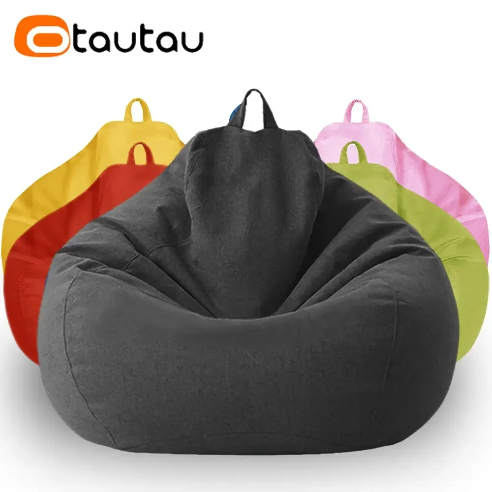 OTAUTAU Filled 70cm Bean Bag Sofa with Filler Big Cotton Linen Lazy BeanBag Bedroom Chair Puff Relax Lounge Couch DD002