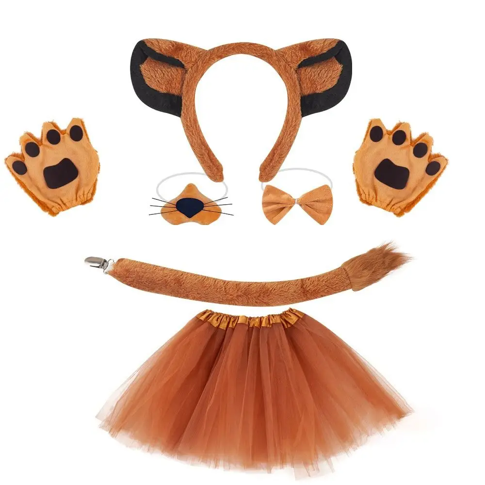 

Cute Plush Animal Costume Props Fancy Dressed Paw Gloves Beast Ear Headband Skirt Tutu Tail Nose Bowtie Animal Headband Props
